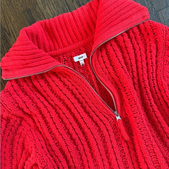 Aerie Red Cowl Neck Sweater with Ribbed Knit - Picture 2 of 4
